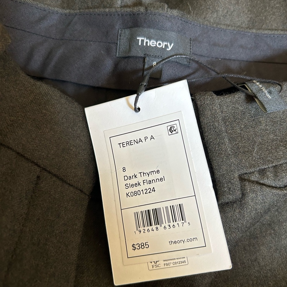NWT Theory Dark Thyme Sleek Flannel Wool Pants Size 8 - Picture 4 of 4